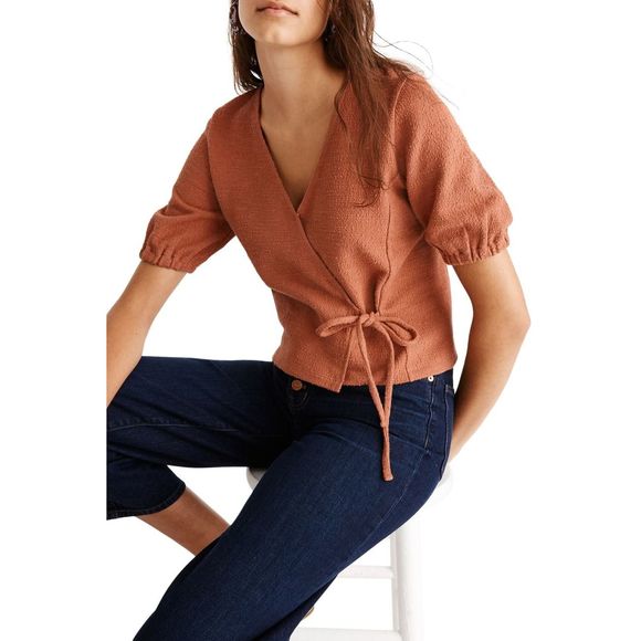 Madewell Texture Thread Puff Sleeve Wrap Top Ivory - Picture 2 of 6